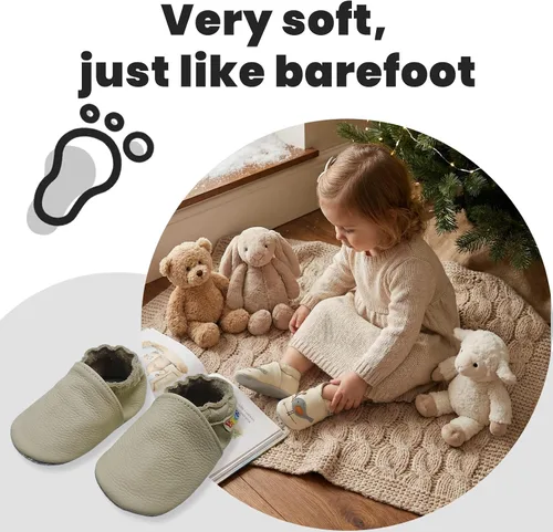 Vista 5 de YALION - Mocasines de cuero suave para bebés, niños y niñas, para gatear y dar sus primeros pasos