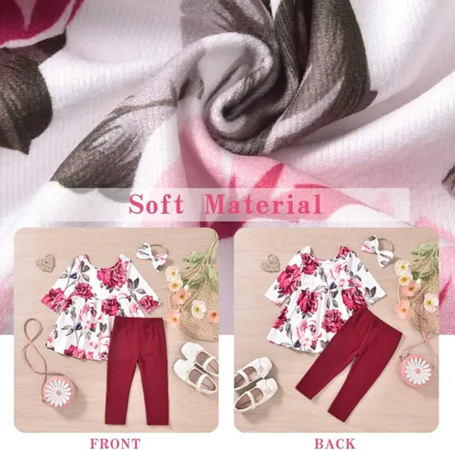 Vista 5 de Aalizzwell Traje de túnica floral para niñas pequeñas para otoño e invierno