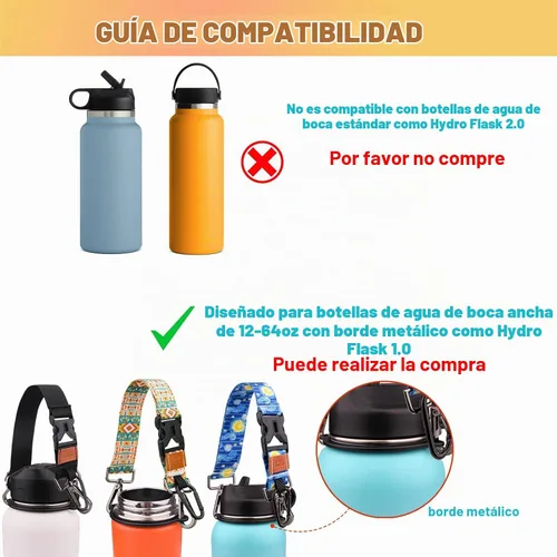 Vista 2 de WK IEASON 2 in 1 Water Bottle Handle Strap Carrier with Shoulder Strap for Hydro Flask Wide Mouth 12oz-64oz, Adjustable Water Bottle Sling Holder
