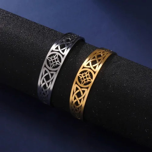 Vista 7 de Dreamtimes Pulsera de nudo de bruja para mujer, de acero inoxidable, ajustable, abierta, celta, cuaternario, Wicca, pulsera de nudo de brujas