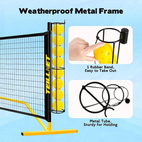 Vista 2 de Teillnet Pickleball Net Set – 22FT Portable Net with Metal Holder & 4 Balls, Sturdy Steel Frame Ultra Stable Easy Setup & Carrying Bag