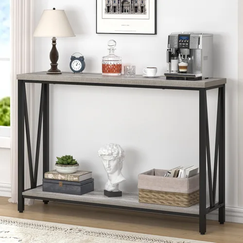 Vista 11 de Mesa consola para entrada, moderna mesa de sofá detrás del sofá, mesa de entrada estrecha para pasillo, sala de estar (industrial, gris oscuro)