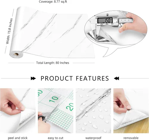 Vista 7 de LaCheery Paneles de Pared de Mármol Blanco Despegar y Pegar Papel Tapiz de Mármol para Dormitorio Panel de Pared de TV Decoración Sala de Estar