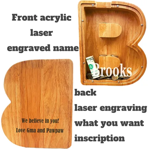 Vista 5 de Alcancía personalizada grande de madera con letras, alcancía de monedas, alcancía personalizada con nombre, puede usarse como regalo de Navidad