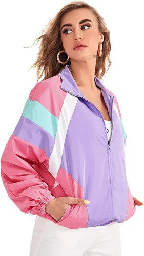 Vista 3 de SweatyRocks Chaqueta bomber casual ligera con bloques de color para mujer
