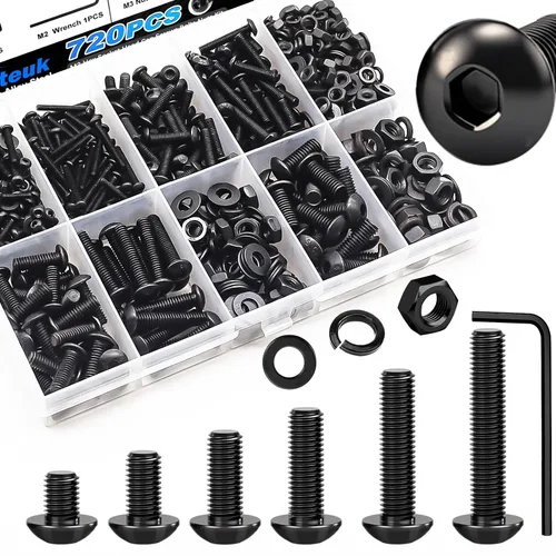 Vista 9 de mxuteuk Juego de tornillos M5 de 185 piezas, kit de tuercas, pernos y tornillos de cabeza hexagonal M5, pernos de acero de aleación de grado 12.9