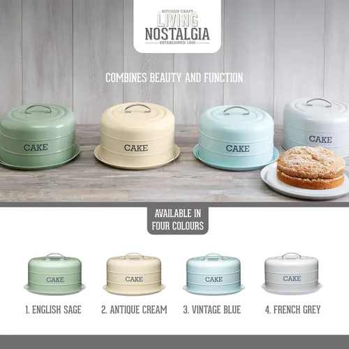 Vista 6 de KitchenCraft Living Nostalgia - Lata hermética para pasteles, 11.2 x 7.1 in, color crema antiguo