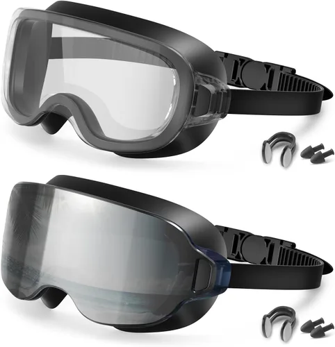 Vista 13 de Aegend Gafas de natación para adultos, paquete de 2 unidades, sin marco, 180°, visión amplia, antiniebla, UV, a la moda, para hombres y mujeres