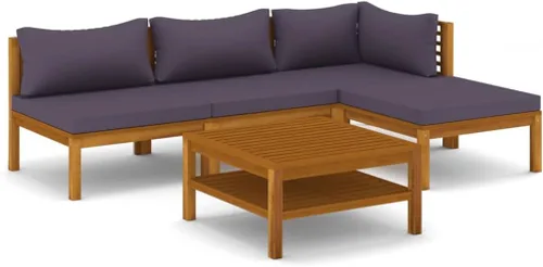 Vista 2 de Juego de 5 piezas para patio con cojín, juego de muebles de sofá, resistente a la intemperie, adecuado para uso en exteriores, requiere montaje Gris