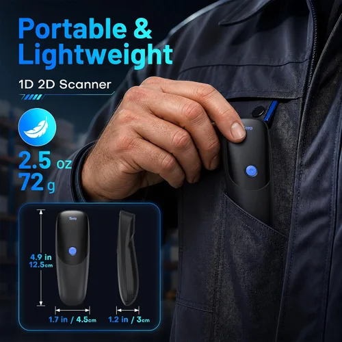 Vista 2 de Tera Escáner de código de barras 2D inalámbrico portátil: BT 2.4G USB 2D azul