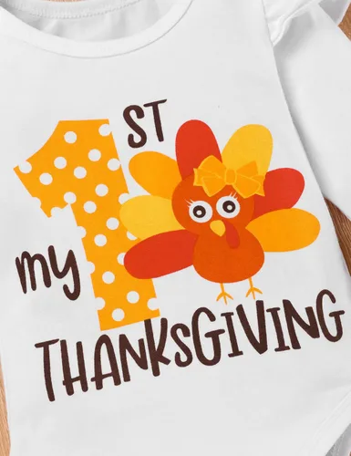 Vista 4 de My First Thanksgiving - Conjunto de vestido de manga larga con volantes para bebé niña