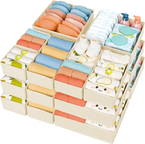 Vista 16 de DIMJ Organizador de cajones para ropa, paquete de 12 unidades, organizadores plegables para bebé, organizador de almacenamiento y cómoda para Beige