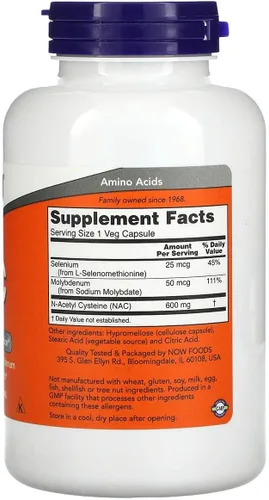 Vista 2 de NOW Foods, NAC 600mg con selenio, 250 cápsulas (paquete de 2)