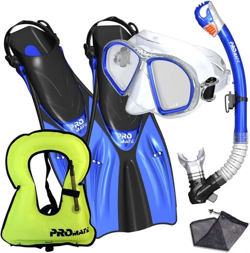 Vista 3 de Promate Juego de esnórquel, máscara de aletas de esnórquel y bolsa de equipo de snorkel seco para adultos y jóvenes, juego de esnórquel