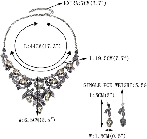 Vista 4 de EVER FAITH Austrian Crystal Halloween Skull Snake Necklace Earrings Set