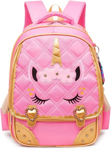 Vista 2 de Moonmo Lindo unicornio cara de lentejuelas de diamante impermeable princesa mochila escolar para niñas