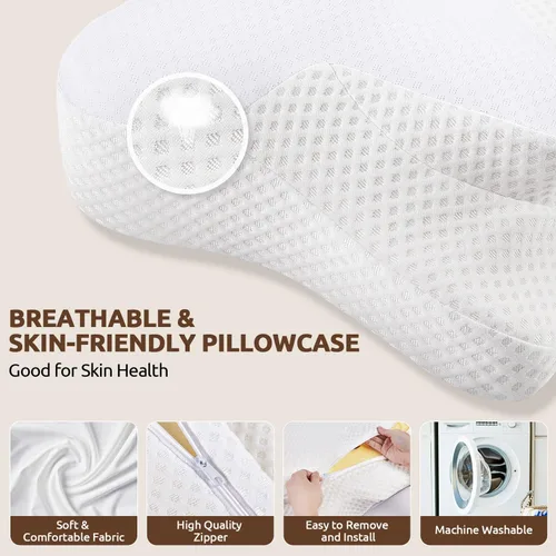 Vista 6 de DONAMA Almohada cervical para el cuello para aliviar el dolor, almohadas de espuma viscoelástica de contorno sin olor con funda de almohada Blanco