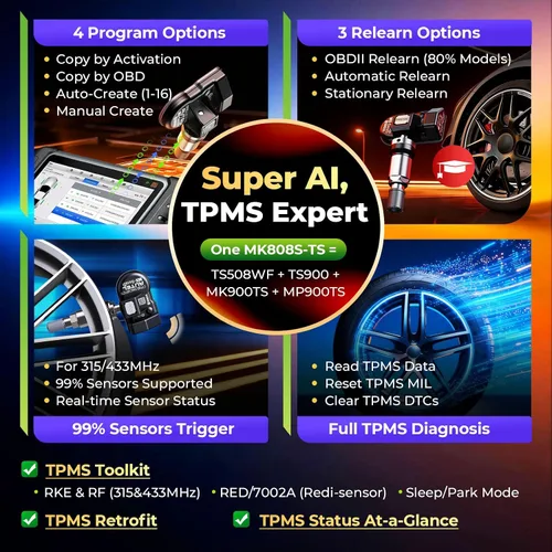 Vista 4 de Autel Scanner MaxiCOM MK808S-TS: TPMS completo, 32+ servicio, más de 3000 pruebas activas 2026 Bidirectional Tool up of MX808S MK808S, Full
