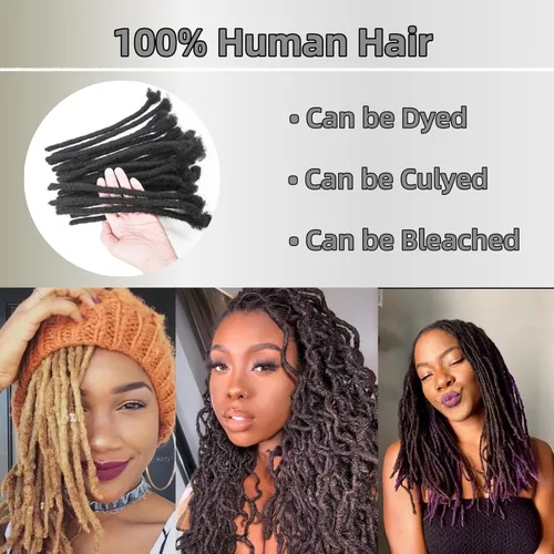 Vista 5 de Extensiones de cabello humano Loc de 0.2cm de ancho, 4 pulgadas, 10 hebras, extensiones de rastas de cabello humano 100% hechas a mano, permanentes