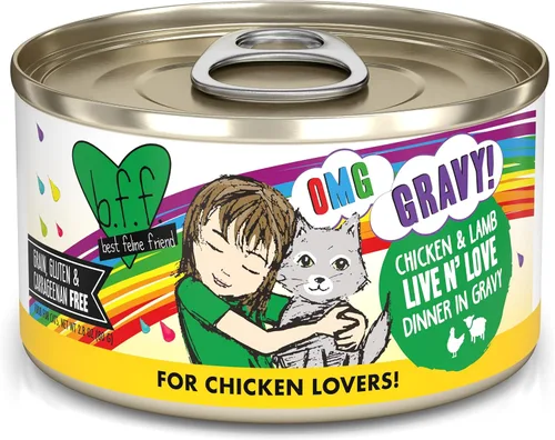 Vista 15 de Weruva B.F.F. OMG – mejor amigo felino Oh My Gravy! Latas de comida húmeda natural sin granos, recetas de tierra y mar en salsa