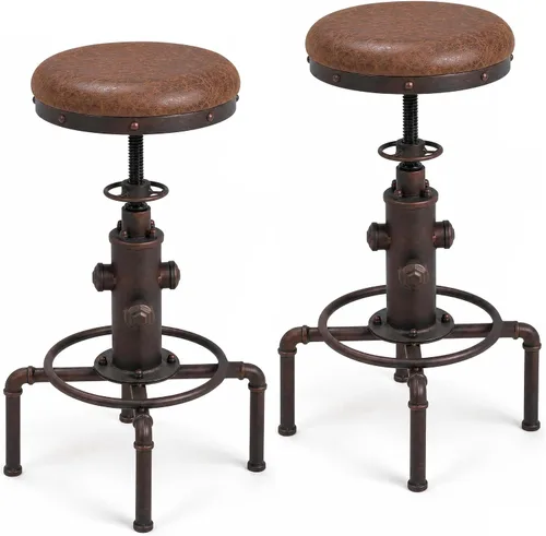 Vista 14 de American Steampunk Industrial Fire Hydrant Bar Stools (Black, Wooden Top)