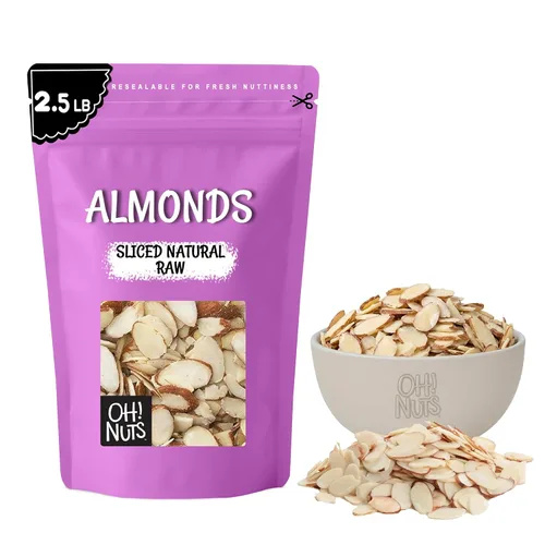 Vista 11 de Oh! Nuts - Almendras crudas en rodajas de 1.5 libras, sin sal, calidad premium Raw almonds sliced - Blanched almond slivers, unsalted almonds