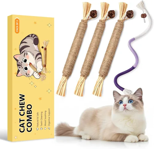 Vista 9 de Juguetes interactivos para gatos de interior, 3 cuerdas para masticar, 1 3 cuerdas para gatos+1 palito de dentición