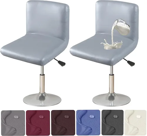 Vista 9 de HFCNMY Fundas para taburete de bar, 4 unidades, elásticas, impermeables, de PU con respaldos, lavables, fundas giratorias para taburete de bar