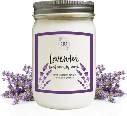 Vista 16 de Aira Velas de Soja - Orgánicas, Kosher, Veganas, en Frasco Mason con Mezclas de Aceites Esenciales de Grado Terapéutico - Cera de Vela de Soja 100%