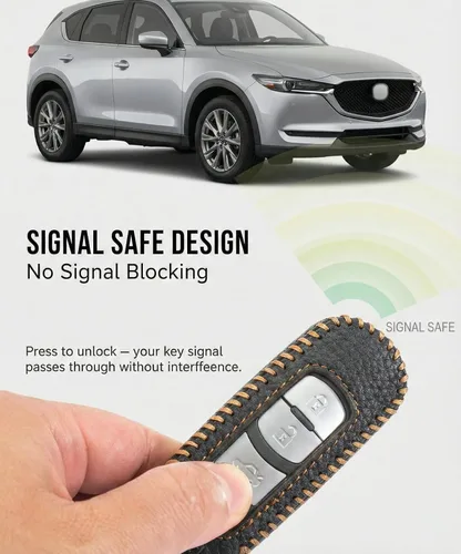 Vista 4 de Funda para Llavero de Mazda Estuche de Cuero para Llave de Carro Compatible con Mazda 3 6 5 2 CX5 CX9 2009-2019 Protector de llavero de coche