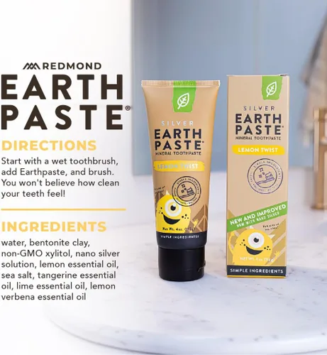 Vista 3 de Redmond Earthpaste - Pasta dental natural sin flúor, tubo de 4 onzas (paquete de 2, Lemon Twist)