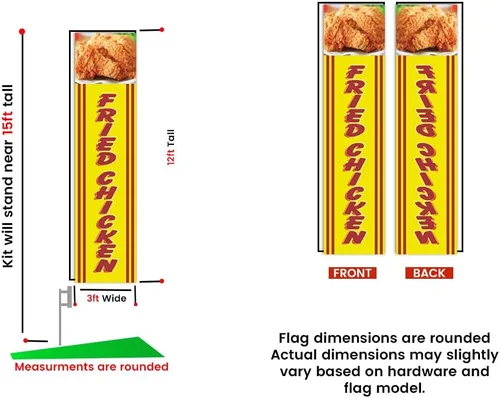 Vista 3 de Bandera rectangular de plumas de pollo frito con kit de poste de 15 pies y pico de tierra, letreros publicitarios al aire libre para restaurantes