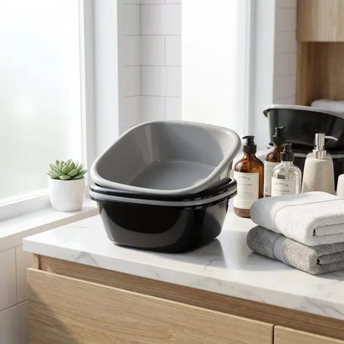 Vista 5 de Vababa Lavabo de plástico de 12 cuartos de galón, sartén para fregadero de cocina, paquete para 4