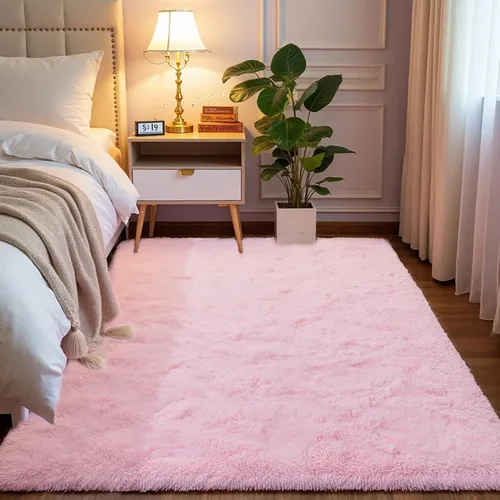 Vista 9 de Softlife Alfombra naranja para dormitorio, alfombra de felpa esponjosa para sala de estar para niñas, alfombra lanuda para niños, alfombra suave