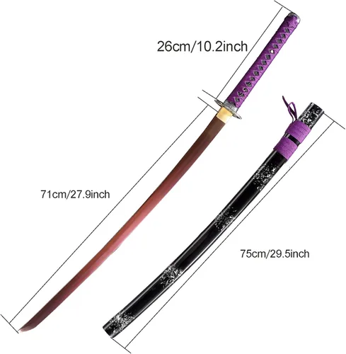 Vista 6 de Katana morada hecha a mano de espiga completa samurái japonesa larga espada de anime cuchillo de 41 pulgadas