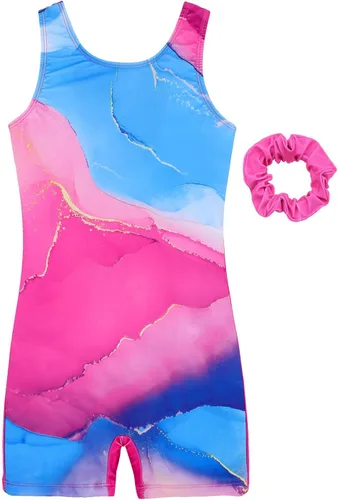 Vista 5 de JESKIDS Leotardos para Niñas de Gimnasia con Shorts de Danza Biketards Acrobacia Coletero a Juego para el Cabello 3~15 Años
