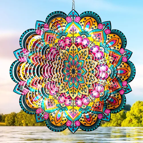 Vista 12 de Aoedelyart Molinillo de viento con mandala, oro intenso, de acero inoxidable de 12 pulgadas, para exteriores, regalo de jardín para mujeres, mamá