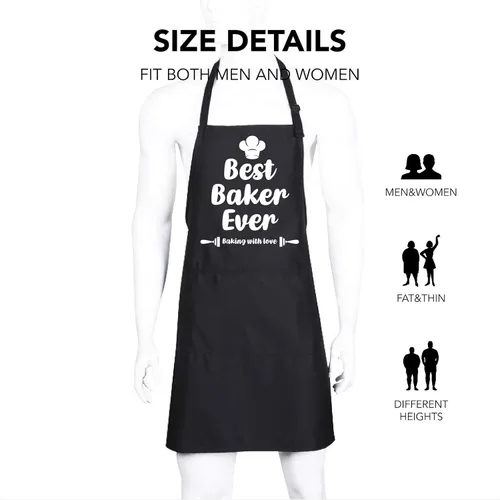 Vista 2 de Funny Aprons Black Kitchen Chef Apron, 2 Pockets Adjustable Neck Strap for Cooking Baking BBQ Birthday Gifts