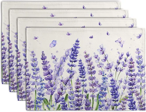 Vista 67 de Juego de 4 manteles individuales del 4 de julio, manteles individuales patrióticos florales con cruces y estrellas del Día de la Independencia y Día