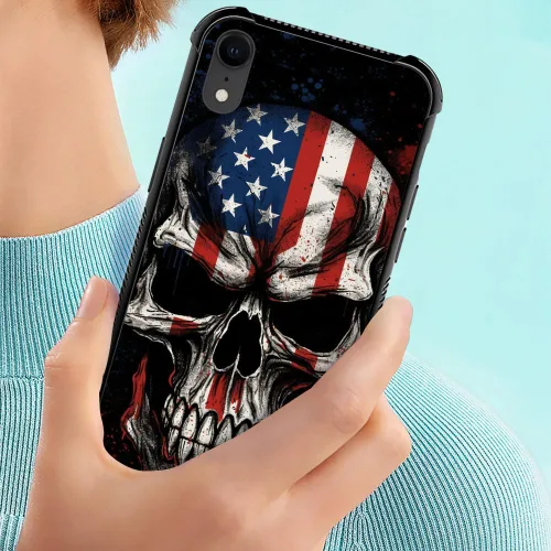 Vista 384 de Funda compatible con iPhone 8, a prueba de golpes, antiarañazos, bandera de ciervos de cola blanca de grano de madera estadounidense