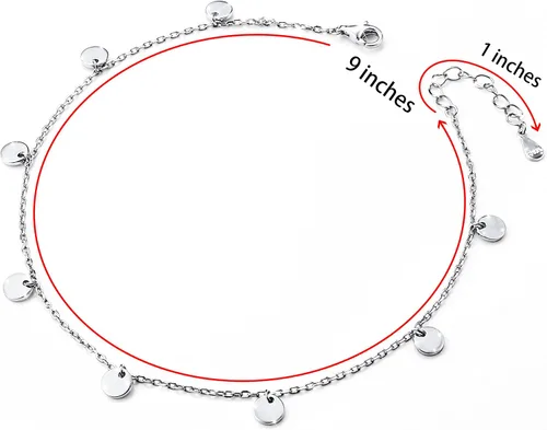 Vista 3 de Tobillera para mujer de plata de ley S925 estilo playa con capas ajustable, pulsera de tobillo con disco, ojo turco, corazón, infinito, cuenta