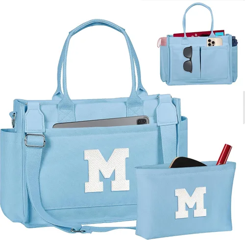 Vista 203 de Easter Basket Stuffers, Initial Tote Bag with Makeup Bag, Birthday Gifts for Women, Teen Girl Gifts Trendy Stuff