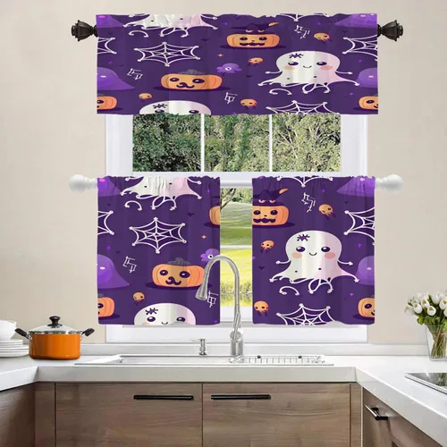 Vista 235 de Shrahala Orange Autumn Autumn Blackout Curtain Tiers, Fall Kitchen Valance Light Blocking Tier Drapes with Rod Pocket, 2 Pack 26 X 24 in