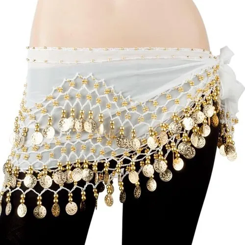Vista 3 de REINDEAR Venta al por mayor Vogue Estilo Gasa Colgando Monedas Oro Vientre Danza Bufanda De Cadera