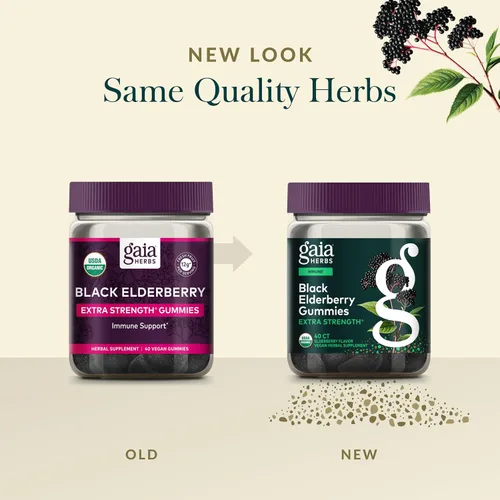 Vista 6 de Gaia Herbs Gomitas extra fuertes de saúco negro (Sambucus nigra) - Delicioso suplemento de apoyo inmunológico* - Bayas de saúco negras orgánicas