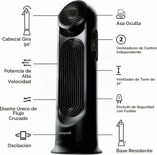 Vista 7 de Honeywell TurboForce - Ventilador de torre, color negro