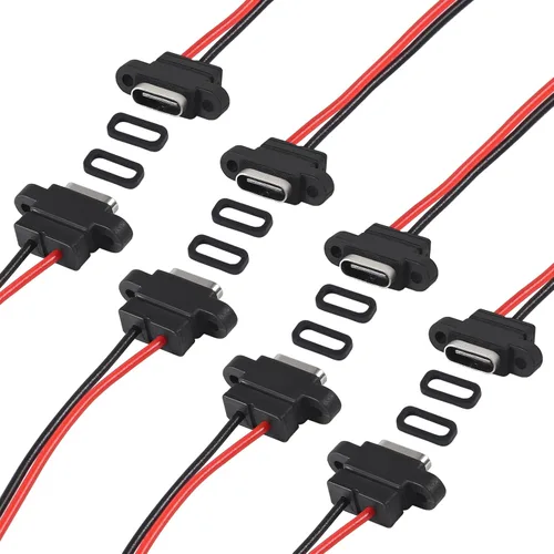 Vista 24 de 8 piezas de placa desnuda tipo C Chasis hembra impermeable 2P cable de soldadura tipo USB C Cable de extensión Cable de alimentación USB-C enchufe a