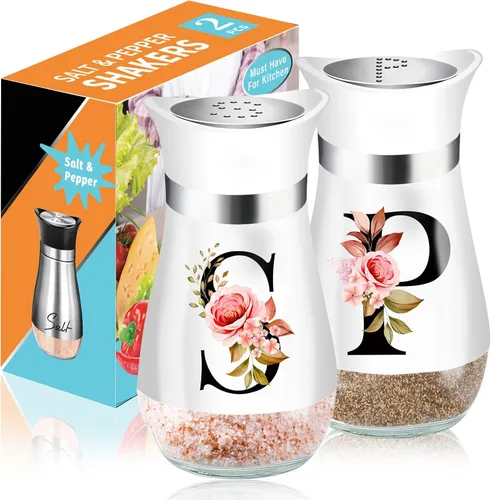 Vista 9 de Juego de salero y piminero, decoración de cocina negra de 4 oz, dispensador de especias clásico de acero inoxidable y vidrio, diseño recargable