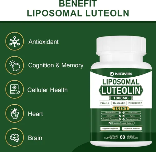 Vista 5 de Luteolina liposomal de 1000 MG, absorción máxima, potente suplemento de luteolina 180 cápsulas