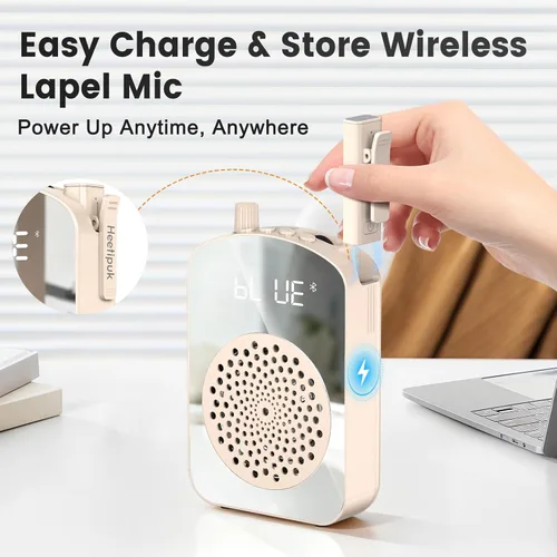 Vista 3 de Amplificador de voz inalámbrico para profesores, mini amplificador de voz portátil with Lapel Microphone Charging &Storage, Bluetooth Speaker Mic